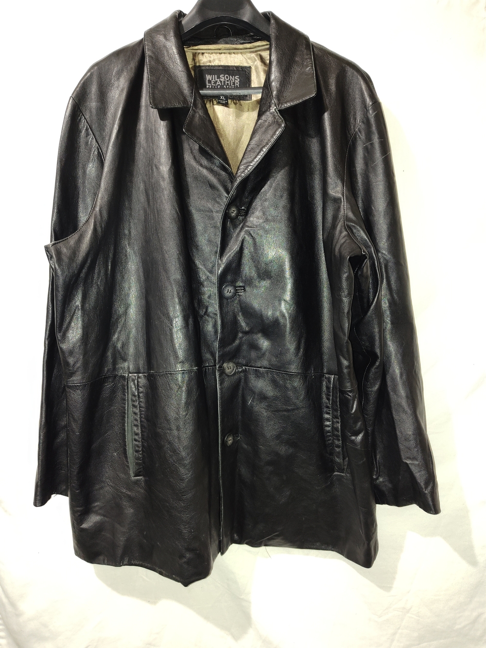 Wilsons Leather Men's Black Leather Button-Front Coat